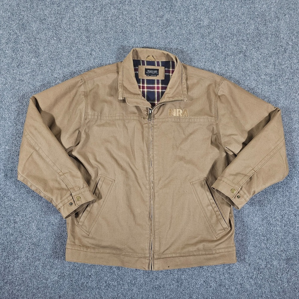 Burk's Bay Canvas NRA Plaid Lined Full Zip Harrington Jacket Brown Men's Size XL